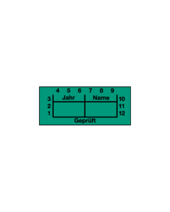 Test status labels, 38 x 16 mm, Tested month/year/name, green, 590-00164, roll with 100 labels