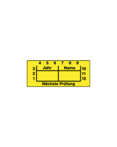 Test status labels, 38 x 16 mm, Next check month/year/name, yellow, 590-00166, roll with 100 labels